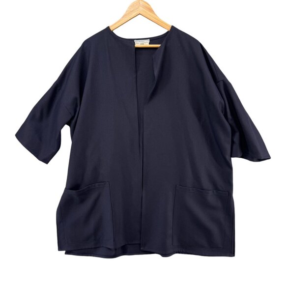 Chic Navy Women's wool open front jacket - Picture 3 of 12